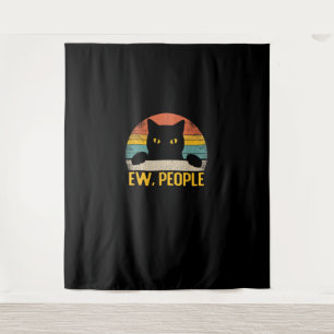 Ew, People Black Cat Vintage Retro – Funny Cat_1 Tapestry