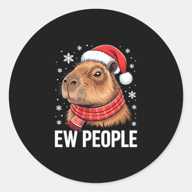 Ew People Capybara Christmas Funny Introvert Holid Classic Round Sticker (Front)