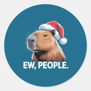 Ew People Capybara Christmas Humor  Classic Round Sticker
