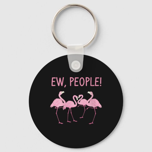 Ew People Flamingo Social Distancing Tropical Keychain (Front)