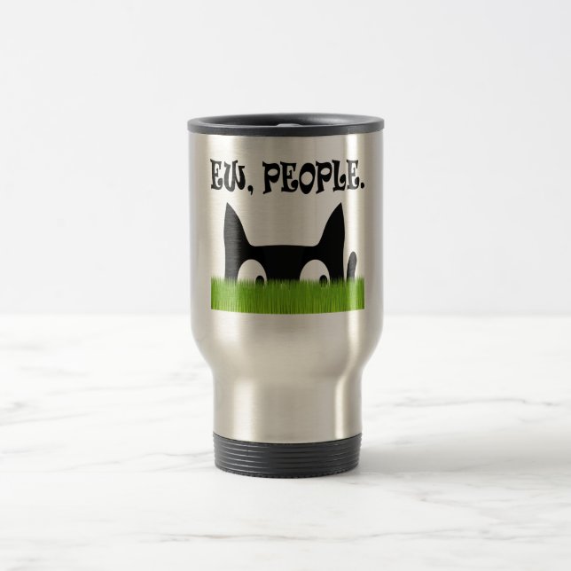 Ew People Funny Cat Green Grass Travel Mug (Center)