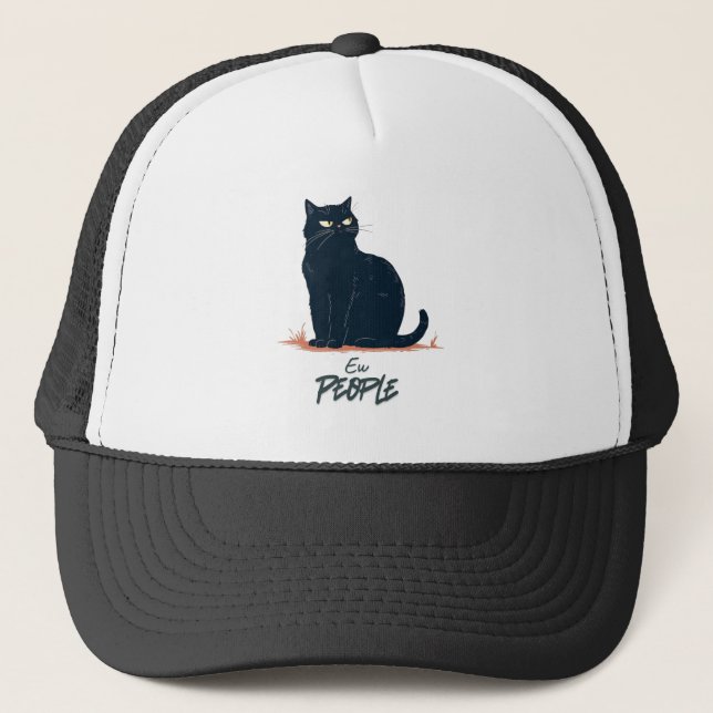 Ew People Funny Introvert Cat Vintage Trucker Hat (Front)