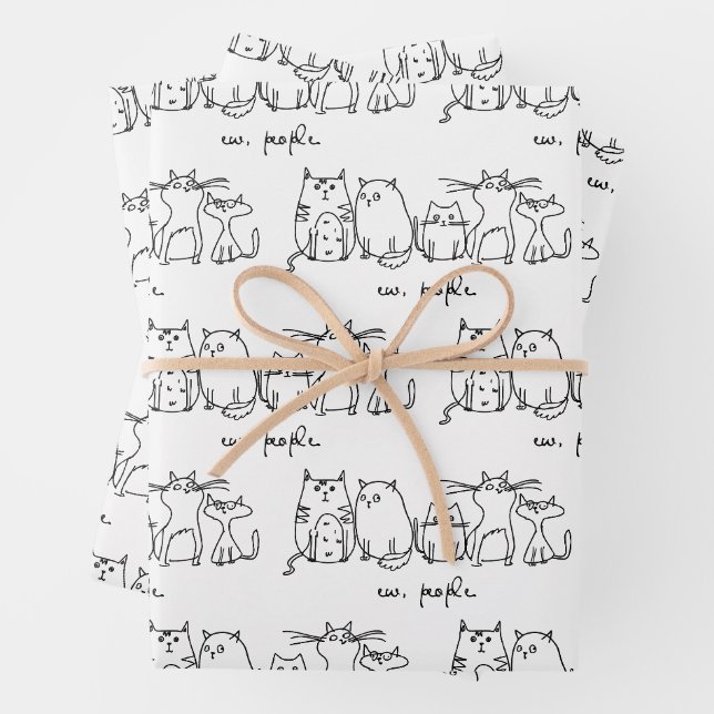Ew, People Funny Meowy Cat Lovers Wrapping Paper Sheet (In situ)