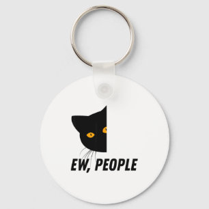 Ew People Retro Cat Funny Introvert Vintage Cat Lo Keychain