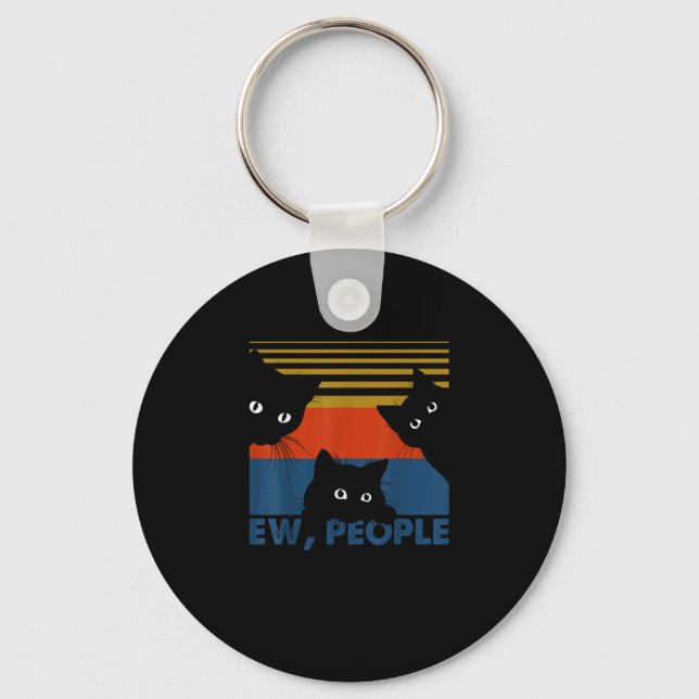 Ew People Retro Cat Funny Vintage Introvert Keychain (Front)