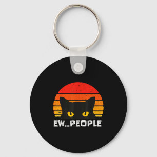 Ew People Retro Funny Black Cat Anti Social Men Wo Keychain