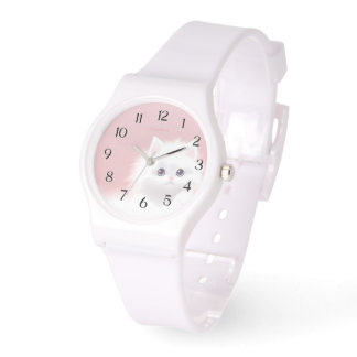 eWatch - Sweet White Fluffy Kitty on Pink Watch