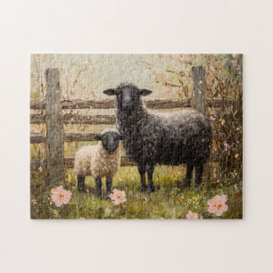 Ewe and Lamb Spring Sheep Art Jigsaw Puzzle