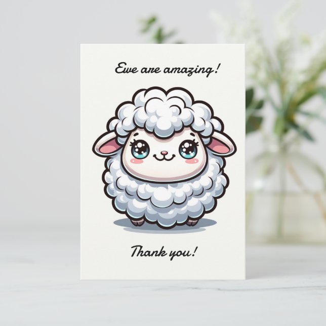 Ewe Are Amazing Cute Sheep Pun Flat Thank You Card (Standing Front)