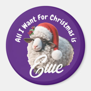 Ewe Wearing Santa Hat Purple Christmas Magnet