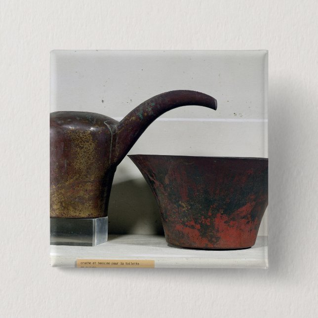 Ewer and basin (copper) 2 inch square button (Front)