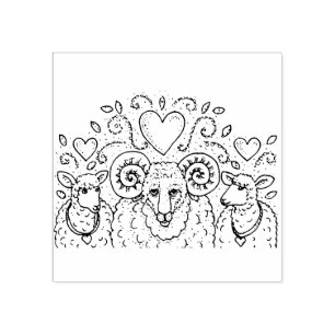 EWES SHEEP AND RAM, COUNTRY FAMILY TREE, FOLK ART RUBBER STAMP