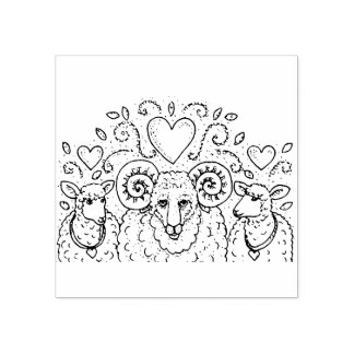 EWES SHEEP AND RAM, COUNTRY FAMILY TREE, FOLK ART RUBBER STAMP