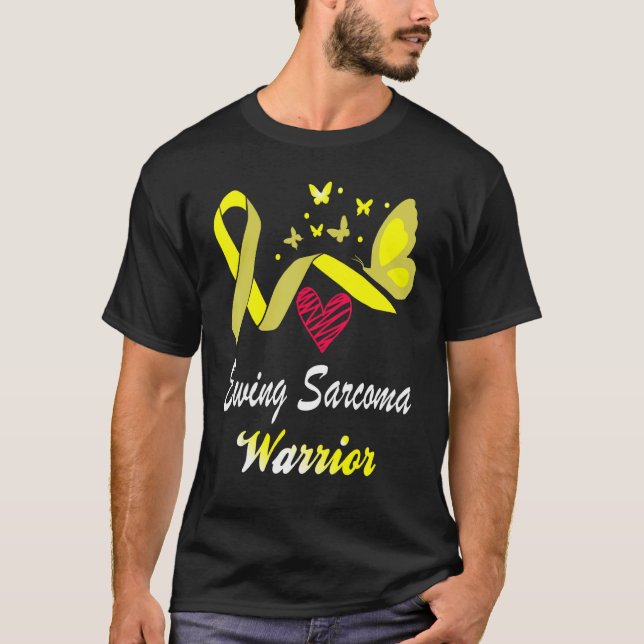 Ewing Sarcoma Warrior Butterfly Yellow Ribbon Butt T-Shirt (Front)