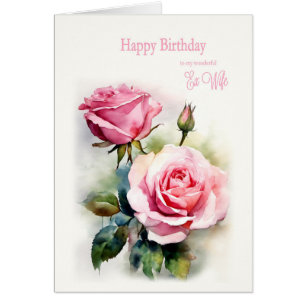 Ex Femme Anniversaire Roses Peint Aquarelle