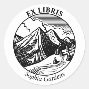 Ex Libris - Alpine Landscape Classic Round Sticker