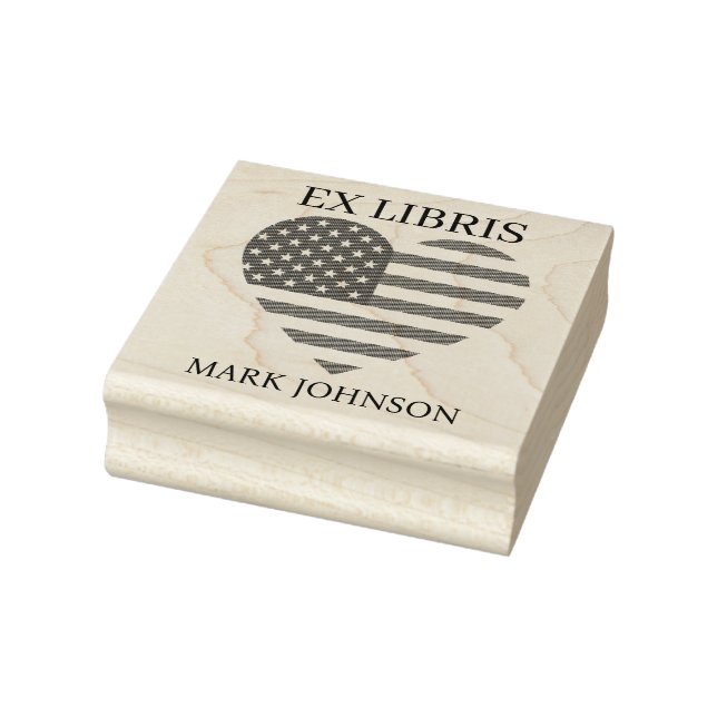 EX libris America flag in heart  bookplate library Rubber Stamp (Stamp)