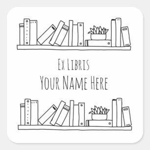 Ex Libris Black and White Bookplate Square Sticker