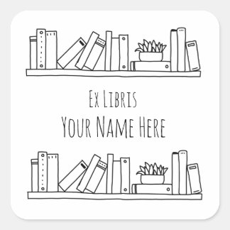 Ex Libris Black and White Bookplate Square Sticker