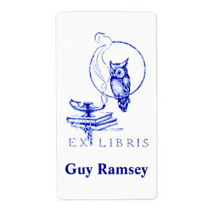 Ex-libris bleu vintage personnalisé de hibou
