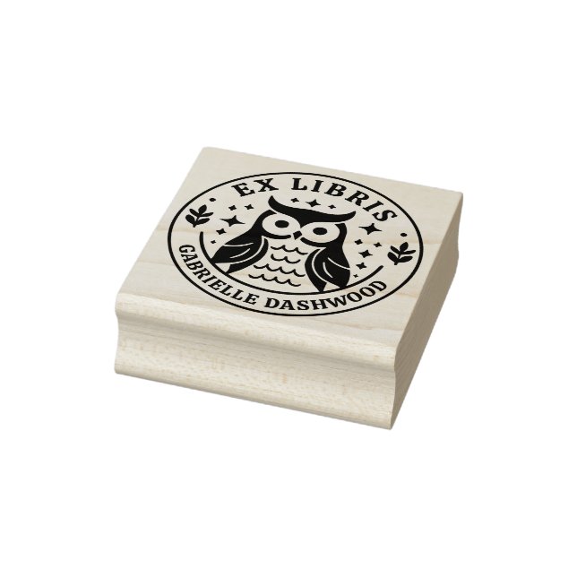 Ex Libris Bookplate Cute Owl and Personalized Name Rubber Stamp (Stamp)