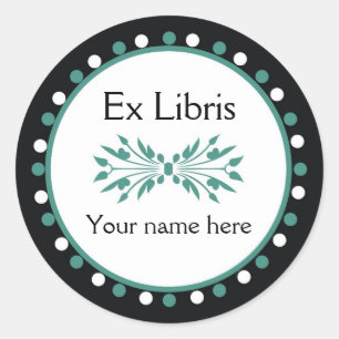 Ex Libris Bookplate - Green white Polka Dots Classic Round Sticker