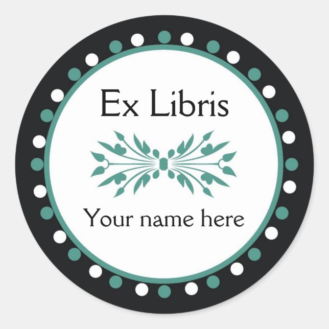 Ex Libris Bookplate - Green white Polka Dots Classic Round Sticker (Front)