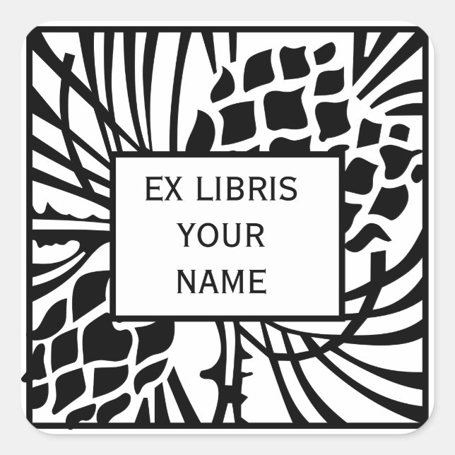 Ex Libris Bookplate Pine Square Sticker (Front)
