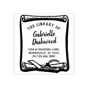 Ex Libris Bookplate Vintage Scroll Library Custom Rubber Stamp