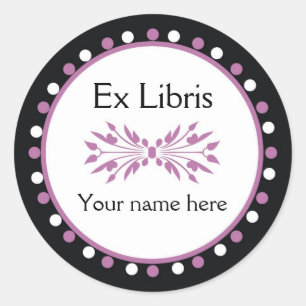 Ex Libris Bookplate -white Purple Polka Dots Classic Round Sticker
