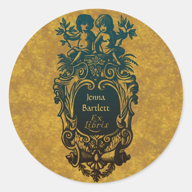 Ex Libris Cartouche & Cherubs Sticker (Front)