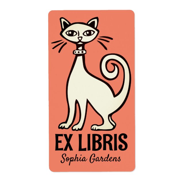 Ex Libris - Chat Rétro - Saumon (Devant)