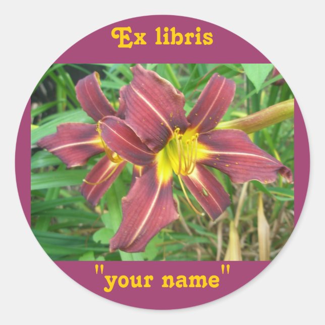 Ex Libris Daylily Red Stickers to Customize (Front)