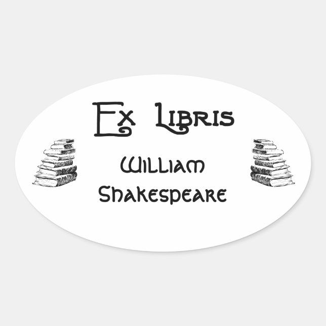 Ex Libris Deco Letters Books Custom Bookplate Oval Sticker (Front)