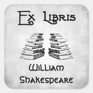 Ex Libris Deco Letters Books Faux Canvas Bookplate Square Sticker