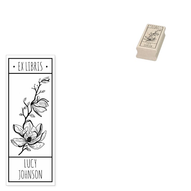EX libris exlibris Book library bookplate flower Rubber Stamp (Stamped)