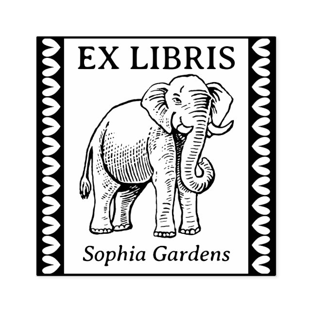 Ex Libris - Indian Elephant - Bordered Rubber Stamp (Imprint)