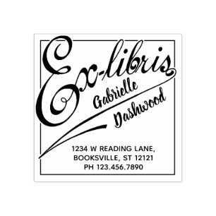 Ex Libris Library of Bookplate Bold Typography Rubber Stamp