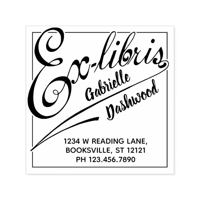 Ex Libris Library of Bookplate Bold Typography Self-inking Stamp (Design)