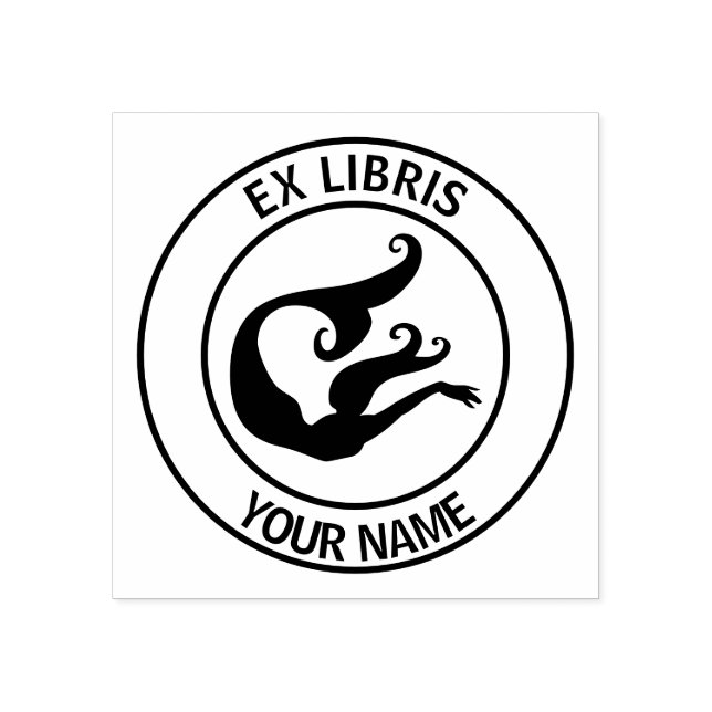 Ex libris mermaid bookplate rubber stamp (Imprint)