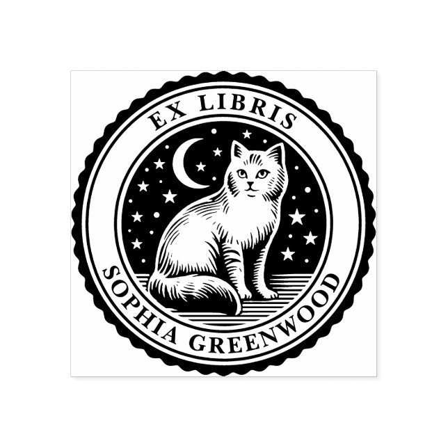 Ex Libris - Nocturnal Cat Rubber Stamp (Imprint)
