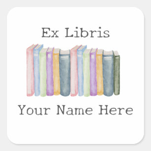 Ex Libris Pastel Bookplate Square Sticker