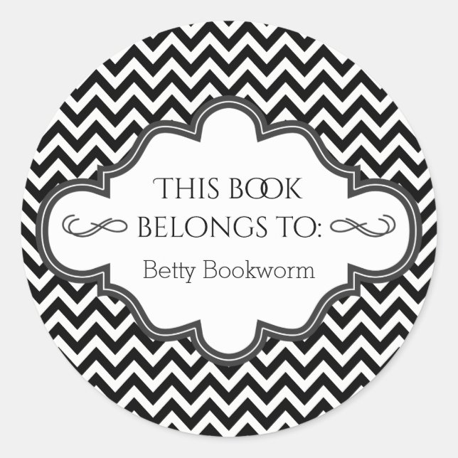 Ex Libris Personalized Library Bookplate Chevrons Classic Round Sticker (Front)