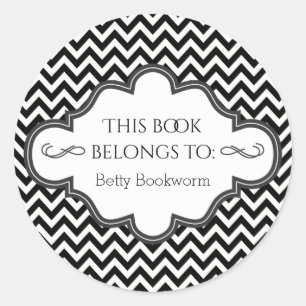 Ex Libris Personalized Library Bookplate Chevrons Classic Round Sticker