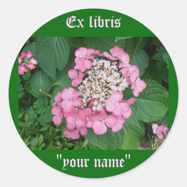 Ex Libris Pink Hydrangea Stickers to Customize (Front)
