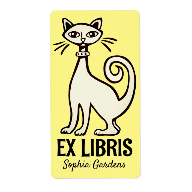 Ex Libris - Retro Cat - Pale Yellow (Front)
