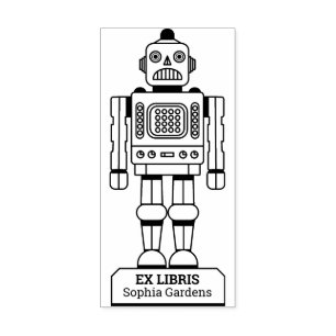 Ex Libris - Robot Librarian  Rubber Stamp