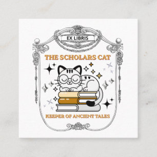 Ex Libris Scholar Cat Dark Academia Square Business Card