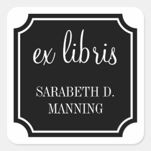 Ex Libris Square Mansard Border Bookplate Sticker