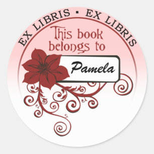 Ex Libris Sticker (rouge floral & arrière - plan)